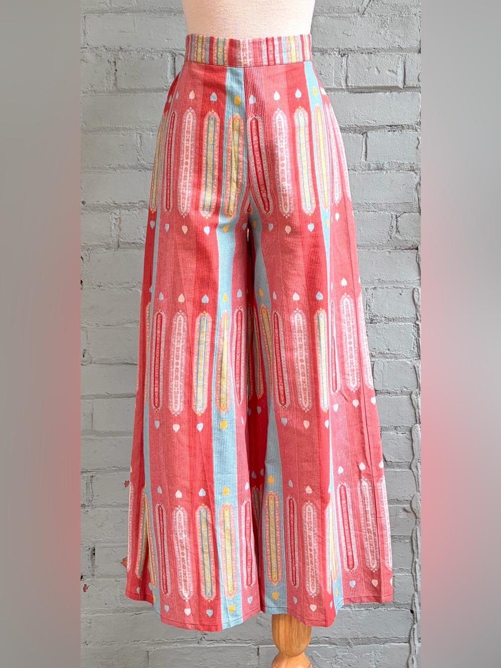 Wide Leg Pattern Pants in Orange and Teal